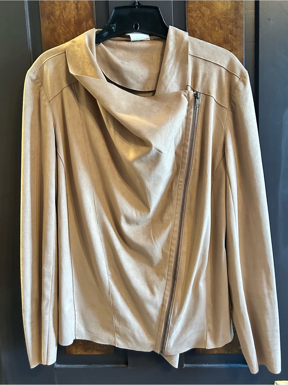 Draped Asymmetric Faux-Suede Jacket in Tan